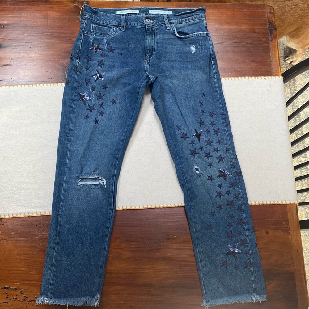 Pilcro slim boyfriend embroidered stars